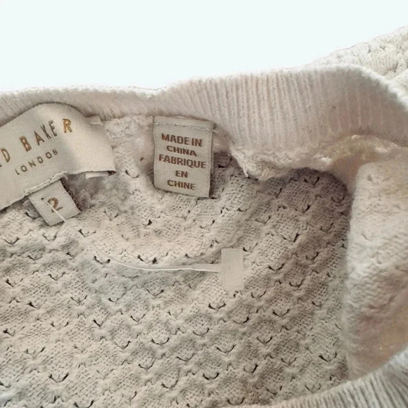 Ted Baker London White Knit Sweater Crew Neck Cotton Cashmere 3/4 Sleeve 2 - Picture 3 of 11
